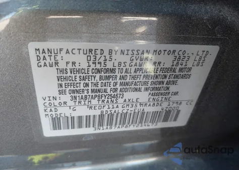 2015 Nissan Sentra S from USA, damaged, VIN 3N1AB7APAFY254673